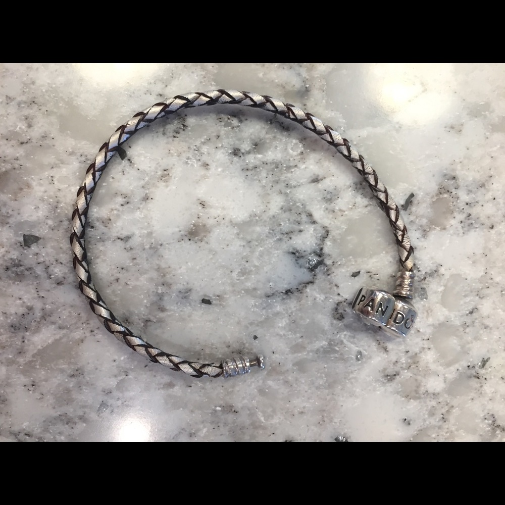 Pandora braided leather charm bracelet, champagne